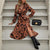 Women's V-Neck Long Sleeve Boho Maxi Dress Floral Print Cuffed Sleeves With Hem Side Slit & Waist A-Line Beach Vacation Dress