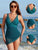Deep V-neck Swimsuit Summer Sexy Sling Swimming Jumpsuit Dress With Mesh Drawstring-sided Design Women's Bodysuit Clothing