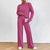 Women's Solid Color 2-Piece Set High Neck Long Sleeve Top & Pants, Striped Loungewear For Fall&Winter