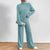 Women's Solid Color 2-Piece Set High Neck Long Sleeve Top & Pants, Striped Loungewear For Fall&Winter