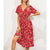 Womens Summer Dresses Boho V Neck Floral Print Short Sleeve Mini Dress Cute Smocked Waist Short Dress