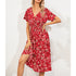 Womens Summer Dresses Boho V Neck Floral Print Short Sleeve Mini Dress Cute Smocked Waist Short Dress