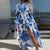 Women's Bohemian Flowy Maxi Dress - Charming V-Neck With Bell Sleeves, Bold Printed Pattern, Side Slit Design