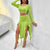 Women's Long Sleeve Round Neck Pleated Dress Suit - Solid Color Elegant Ruffle Outfit