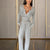 Women's Solid Color Fall&Winter Pants Set - Sexy V-Neck Button-Up Fitted Long Sleeve T-Shirt & High-Waist Flared Wide-Leg Stretchy Pants