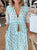 Summer Bohemian Print Lantern-Sleeved Dress Fashion Loose V-Neck Ruffle Long Dress Beach Clothing For Women
