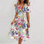 Flowers Printed V-neck Dress Summer A-line Short-sleeved Dresses For Women