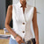 Women's Elegant Solid Color Stand Collar Sleeveless Vest - Ribbed & Button Detail Summer Casual Outerwear