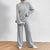 Women's Solid Color 2-Piece Set High Neck Long Sleeve Top & Pants, Striped Loungewear For Fall&Winter