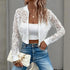 Women's Elegant Lace Short Zip-Up Long Sleeve Jacket For Formal & Everyday Outfits Spring Fall Top