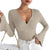 Women's Autumn And Winter Rib Sunken Stripe V-neck Flared Slim-fit Long Sleeve T-shirt Elegant Women's Top